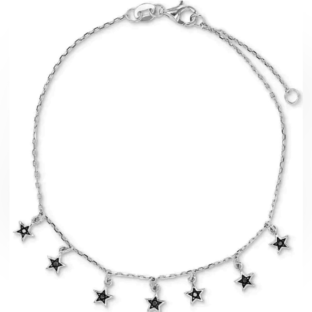 Sterling Silver ♥️ And Black Spinel Star Dangle Bracelet
